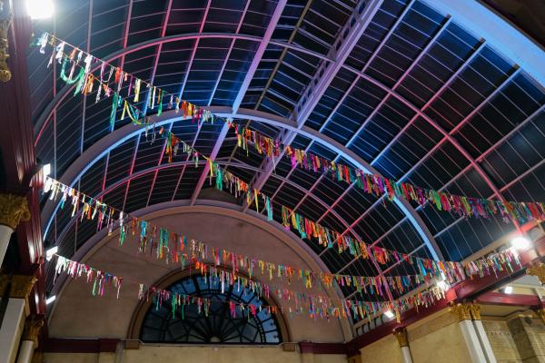 Vaulted ceiling with handmade bunting 